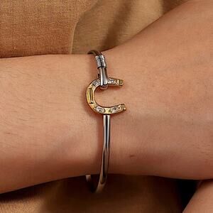 Silver Gold Horseshoe Bangle Bracelet